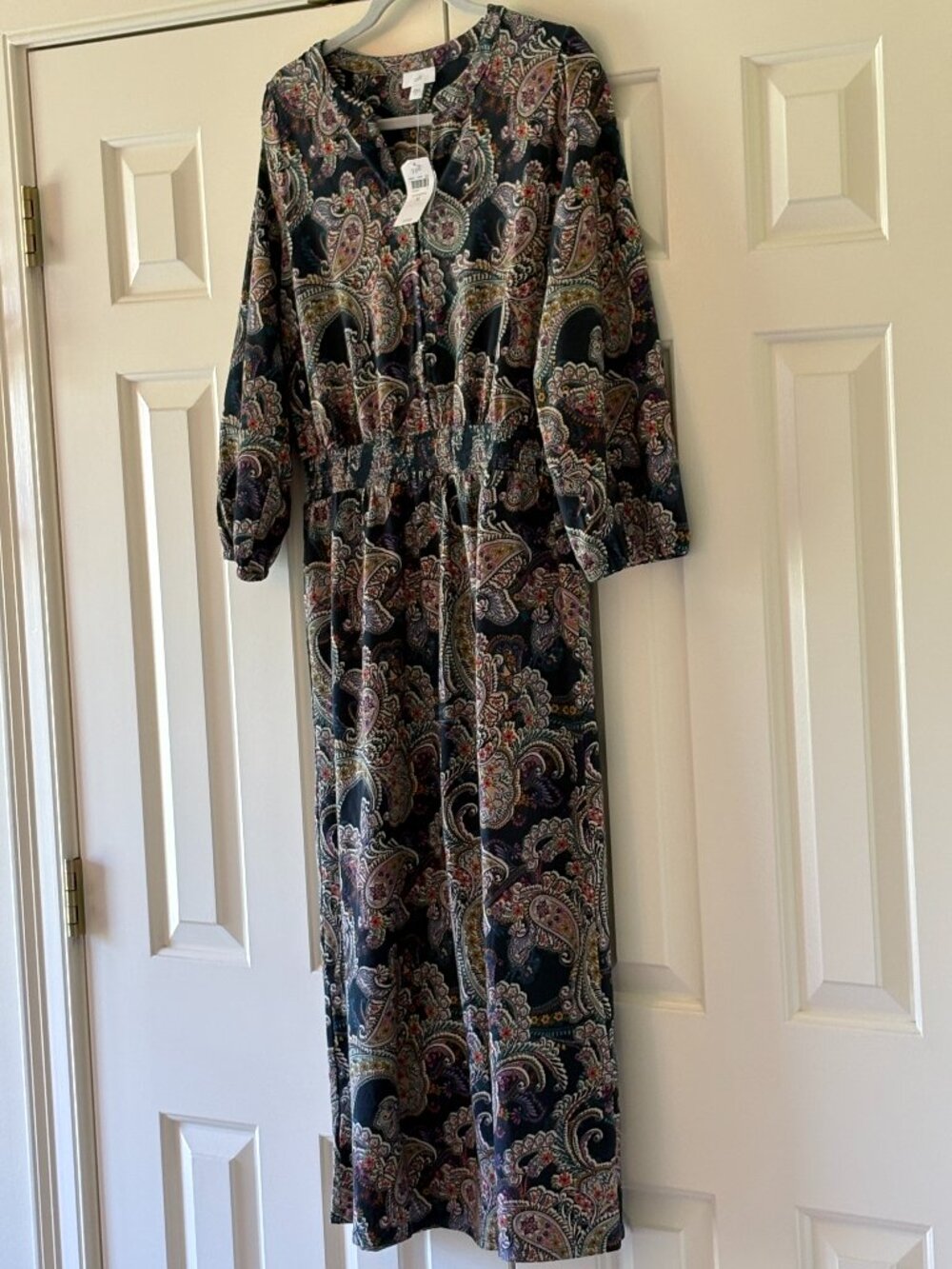 J. Jill Navy Blue Radiant Paisley Knit Midi Dress  Sz M